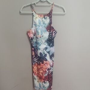 Jaase Floral Print High Neck Bodycon Dress - Multicolor Size Xs